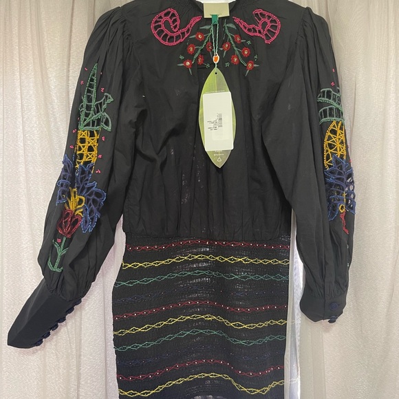 FarmRio Navy Tropical Tapestry Embroidered Mini Dress - Picture 1 of 5